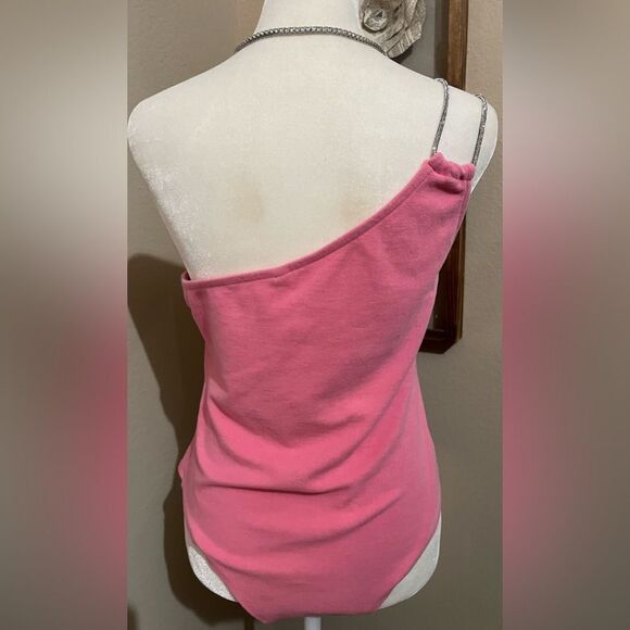 Glam One Shoulder Bodysuit in gorgeous pink with glittery straps Size L -NWT - Picture 8 of 8